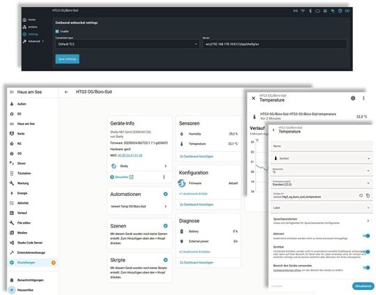Bild 3: Konfiguration der Kommunikation im Raumsensor (oben) und im Home Assistant (unten).(Bild:  Prof. Böttcher)