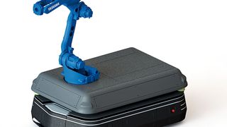 Das mobile System zur Maschinenbeschickung besteht aus dem fahrerlosen Transportsystem (FTS) Otto 1500 von Clearpath und einem darauf montierten Handlingroboter Motoman MH12 von Yaskawa. (Yaskawa, Clearpath)