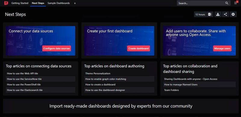 Konfigurieren der Datenquellen, aus denen SquaredUp Informationen auslesen soll. Hier lassen sich auch die Dashboards erstellen, welche diese Daten nutzen. (Bild: Joos / SquaredUp)