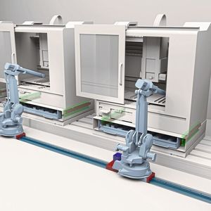 Beim Konzept der siebten Achse verfährt der komplette Roboter auf einer Linearachse und kann so Aufgaben an mehreren Orten übernehmen.