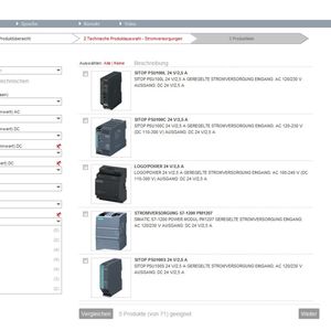 Bild 1: Effizienz bei Auswahl und Planung: Das Sitop Selection Tool  vereinfacht und beschleunigt die Auswahl der passenden Stromversorgung und DC-USV deutlich und stellt auch alle wichtigen Produktinformationen bereit.