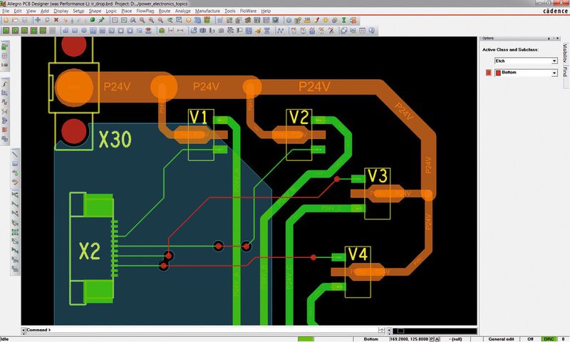Anpassung der Leiterbahnbreite entsprechend der Stromstärke (Bild: FlowCAD)