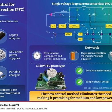 Forscher entwickeln eine sensorlose Boost-PFC-Regelung, die einen Leistungsfaktor von nahezu 0,9998 und geringe Verzerrungen liefert und damit kleinere und zuverlässigere Stromversorgungen für Unterhaltungselektronik ermöglicht. (Bild: Sung-Jun Park, Chonnam National University )