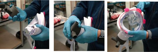 (Die Modifikation der Tauchmasken kann innerhalb von Minuten durchgeführt werden. Bildquelle: Il Secolo XIXD)