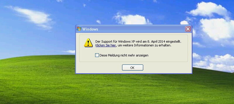 Abbildung 2: Windows XP blendet einen Hinweis ein, dass es keine offizielles Updates mehr von Microsoft gibt. (Bild: Joos)