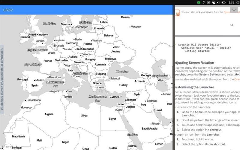 Im Touch-Betrieb lässt sich eine zweite Anwendung parallel in einem schmalen Streifen darstellen. (bq (Screenshot))