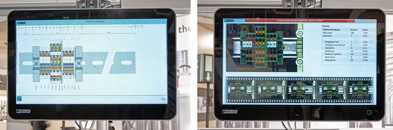 Bild 4: Die real gefertigte Klemmenleiste wird hinsichtlich Beschriftung, Gesamtbreite und Vollständigkeit mit dem entsprechenden digitalen Artikel verglichen. (Bild: Phoenix Contact)