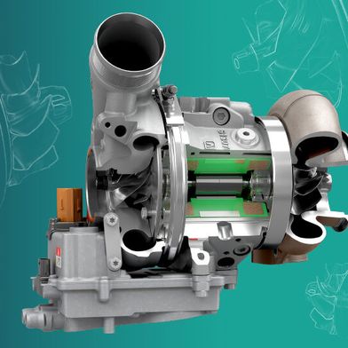 Der eTurbo löst ein altbekanntes Turboladerproblem: Durch die Kombination von Abgasturbolader und permanenterregten Synchronmotor in einer hochintegrierten Rumpfgruppe erreicht der Verdichter auch dann ausreichend Drehzahl, obwohl die Abgasenergie eigentlich noch nicht ausreicht. (Bild: BorgWarner)