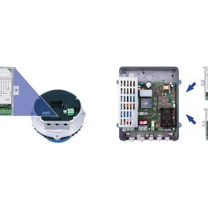 Ziehl-Abegg EC-Motoren ECblue und Frequenzumrichter Icontrol Basic / Fcontrol Basic können durch einsteckbare Add-On-Module einfach in unterschiedliche Bus-Systeme eingebunden werden. Gezeigt sind Produkte mit abgenommenem Gerätedeckel.(Bild:  Ziehl-Abegg)