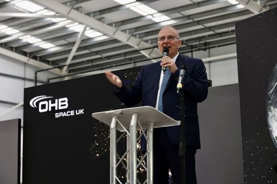 OHB CEO Marco Fuchs in the new cleanroom in Bristol during the OHB Space UK celebrations.(Source:  OHB)