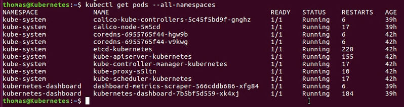 Abbildung 2: Abfragen der Pods in den Namespaces eines Kubernetes-Cluster.
