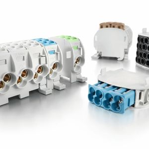 Das Bild zeigt die neuen, schlanken Hauptleitungsabzweigklemmen mit Nachweis für Aluminium-Leiter.