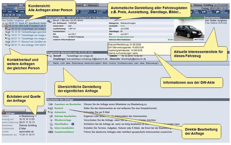 Autocrm zeigt übersichtlich alle Anfragen einer Person und wer aus dem Autohaus wie darauf geantwortet hat. (Archiv: Vogel Business Media)
