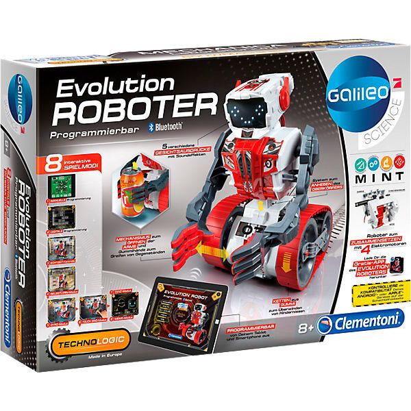 Sobald der Roboter gebaut wurde, können Kinder ihn programmieren, um Gegenstände aufzuheben und zu transportieren. Clementoni hat eine kostenlose App entwickelt, die fünf verschiedene Spielmodi ermöglicht. Der Roboter kann auch manuell über die Tastatur auf der Rückseite programmiert werden. Im Wissenschaftshandbuch gibt es zahlreiche Informationen über Robotik und Elektronik zur Verbesserung des Fachwissens. (Clementoni)