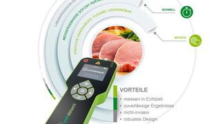 Mit dem Handmessgerät freshdetect BFD-100 lässt sich nicht-invasiv die Gesamtkeimzahl von Schweinefleisch bestimmen. (Bild: Freshdetect)