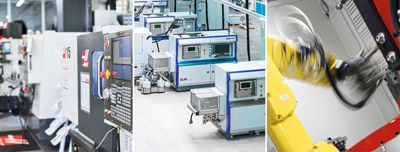 Umfassendes Programm für die gesamte Prozesskette: Von Urma in Rupperswil gibt es Werkzeugmaschinen vom amerikanischen Hersteller Haas, 3D-Drucker für metallische Bauteile von SLM Solutions sowie Automation rund um die Metallfertigung. (Urma AG)