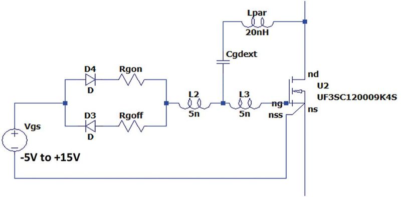 Figure 1: Gate drive with an external Cgd for dV/dt control. (Credits: UnitedSiC)