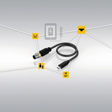 Mobile Endgeräte direkt an der M12-Buchse laden: Turcks M12-USB-Ladekabel machts möglich. (Bild: Turck GmbH)