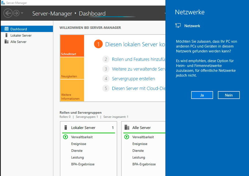Abbildung 1: Nach der Installation von Windows Server 2016 können die Netzwerkkonfigurationen des Servers festgelegt werden. (Bild: Joos / Microsoft)