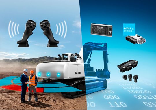 Das System für die haptische Kollisionswarnung kombiniert Hard- und Software-Bausteine aus dem Bodas-Ecosystem.(Bild:  Bosch Rexroth)