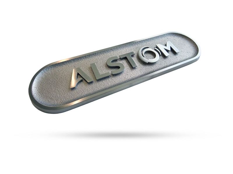Branding plate for Alstom trains produced in series. (Source: Replique )
