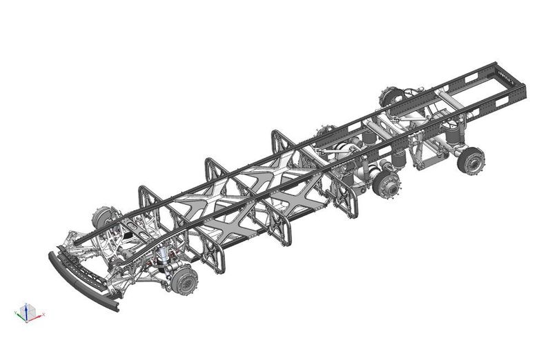 Dabei lassen sich die Antriebe plus Energiespeicher optimal in die Rahmenstruktur integrieren und der Seitenaufprallschutz ist für sensible Komponenten gewährleistet. (Edag Engineering GmbH)