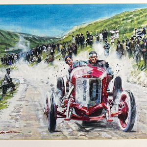 Wer’s in Farbe wollte, der musste anno 1924 den Maler bemühen. Das Ölgemälde von Walter Gotschke über die Targa Florio 1924 brachte ebenfalls gut 7.000 Euro ein.(Bild:  Seidel)