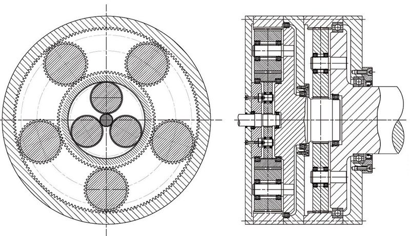 Bild 4: Von den drei Getriebestufen sind zwei radial ineinander und eine axial dahintergebaut. (Bild: Maul Konstruktionen)