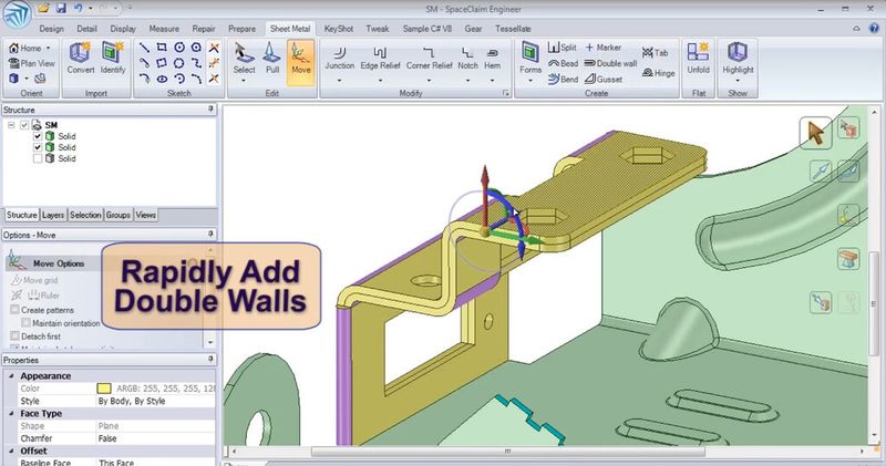 Schnell doppelte Wände erstellen und das Blech direkt an der Geometrie bearbeiten. (Bild: Ansys Space Claim)