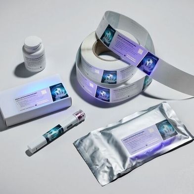 Manipulationssichere Haftetiketten: Erst unter UV-Licht sind die verdeckten Sicherheitsmerkmale lesbar – verwendet werden eine spezielle Farbe und das Digitaldruck-Verfahren. (Bild: Faller Packaging)