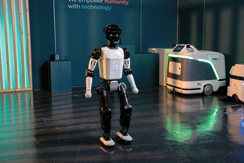 Humanoider Prototyp uMe: United Robotics Group zeigt auf der CES 2026 erste Kernfunktionen wie sprachbasierte Interaktion, sensorbasierte Wahrnehmung (Kameras, Tiefensensorik, Mikrofonarray) und die Anbindung an die Plattform uGo+. (Bild: United Robotics Group)