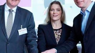 Left to right: Olaf Schulze, Mayor of Geesthacht; Lauren Kjeldsen, Managing Director Evonik Nutrition & Care; and Mathias Jammer, Site Manager Geesthacht.  (Evonik)