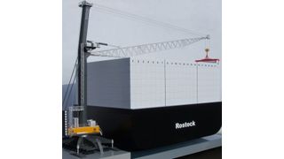 Der LHM 800 bietet eine Ausladung von 64 m und kann bis zu 22 Containerreihen beladen. (Bild: Liebherr)