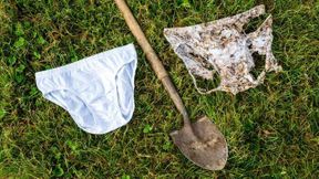 After being buried in the ground for two months and broken down by soil organisms, a new pair of cotton underwear (left) shows clear signs of decomposition (right). (Source: Nicolas Zonvi)