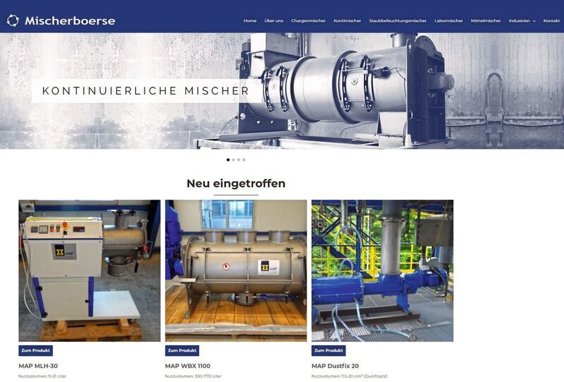 Verfügbare Lagermaschinen von MAP, sowohl neue als auch gebrauchte Mischer, können  online auf www.mischerboerse.de eingesehen und angefragt werden. (MAP)