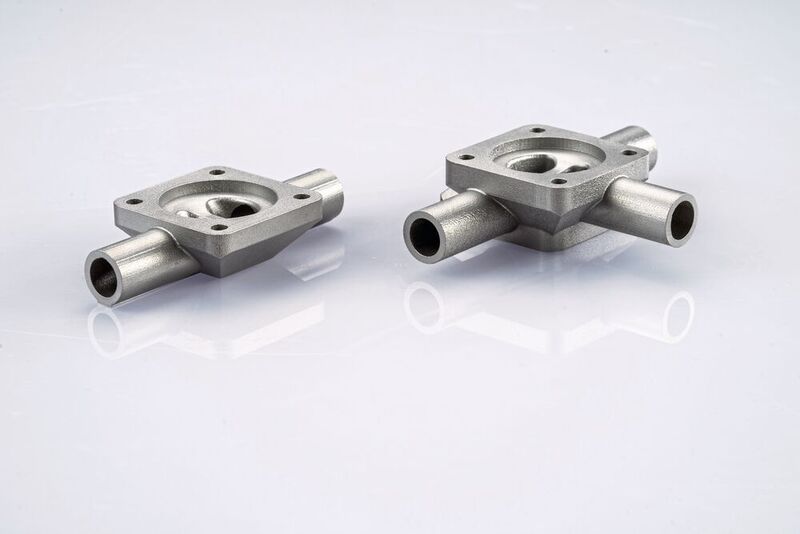 3D-printed multiway diaphragm valve bodies for the pharmaceutical industry, prior to surface treatment.