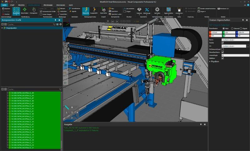 Simulation des Schiebeschlittens der Koordinatenmaschine Nimak Multiflex mit Visual Components. (Visual Components)