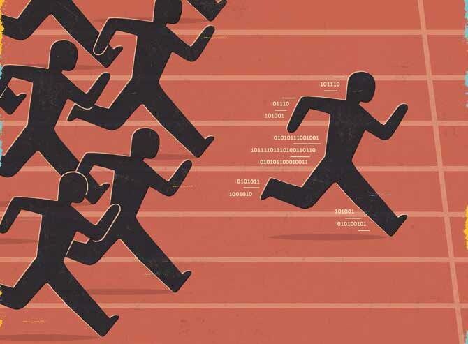 Ein früher Start kann sich im Wettlauf um die digitalen Wachstumschancen lohnen. Bislang setzen allerdings nur zwölf Prozent der deutschen Maschinenbauer offensiv auf Digitalisierung. (Bild: Commerzbank)