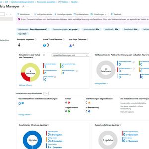 Die zentrale Verwaltungsoberfläche von Azure Update Manager zeigt den Status der angebundenen Server und der fehlenden Updates an.(Bild:  Joos - Microsoft)