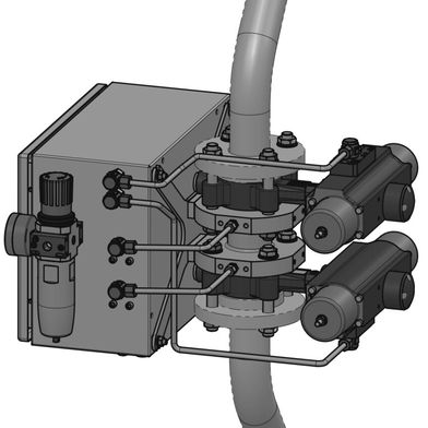 DewTector in einer typischen Bypass-Leitungsanordnung. Sein kompaktes Design mit einer Höhe von nur 184 mm (Flansch zu Flansch) vereinfacht die Prozessintegration.  (Bild: Coperion)