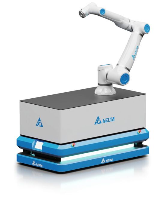 Die Delta-Entwicklung „Dynamic Duo“ ist eine Kombination aus einem Cobot und einer mobilen Roboterplattform(Bild:  Delta Electronics)