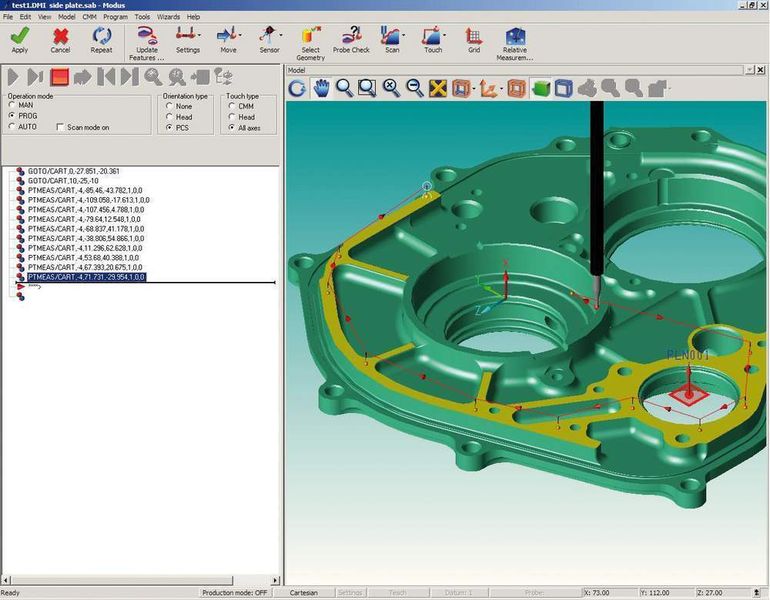 Bild 3: Die Koordinatenmessgeräte-Umgebung sowie die Aufnahme und Position des Werkstücks auf der Maschine kann festgelegt werden. Dies ermöglicht eine Komplettsimulation und Kollisionserkennung.Bilder: Renishaw (Archiv: Vogel Business Media)