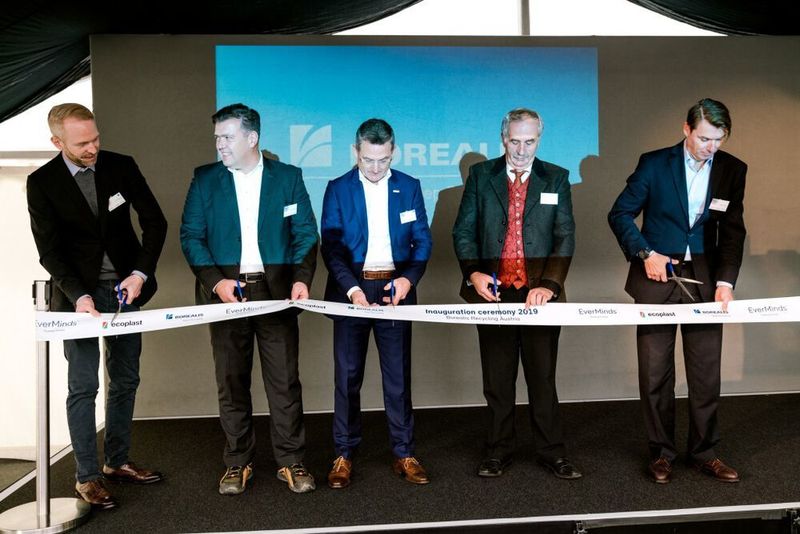 L-R: Lukas Intemann, Managing Director Ecoplast; Raimund Woitsch, Managing Director Ecoplast; Ton Emans, President Plastics Recyclers Europe; and Helmut Walch, Mayor of Wildon.  (Peter Reiter)