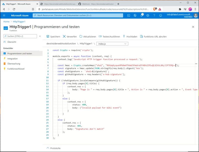 Der aktualisierte http-Trigger mit API-Keys.