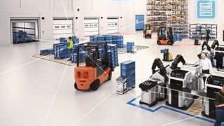 Für einen sicheren Warentransport erstellt das Activeshuttle während der ersten manuell betriebenen Rundfahrt in der Fabrikumgebung mittels Laserscanner eine Referenzkarte, in der Quellen und Senkkoordinaten eingelernt und die Fahrwege angelegt werden. (Bosch Rexroth)