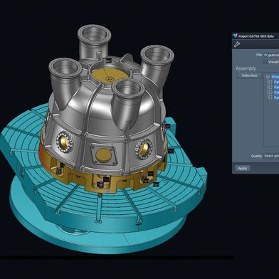 Direkter CAD-Datenaustausch mit Catia 3DExprience: Bauteildaten lassen sich über das 3DXML-Format nahtlos in bestehende Tebis-Prozesse integrieren und ohne Medienbrüche weiterverarbeiten. (Bild: Tebis)
