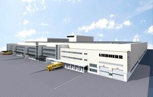 Noch eine Skizze: So soll das neue Logistikzentrum von Liebherr in Zukunft aussehen. (Bild: Liebherr)
