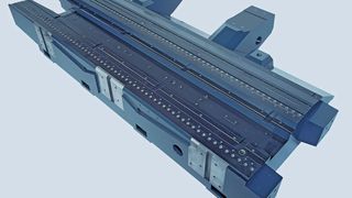 Bild 1: Mineralgussbett mit hochpräzise geschliffenen Führungsbahnen für lineare Achsbewegungen. Der Gestellwerkstoff und die hohe Maßgenauigkeit sind für die Schnelligkeit und Präzision von Fahrständer-Fräsmaschinen verantwortlich.  (Bild: Epucret)
