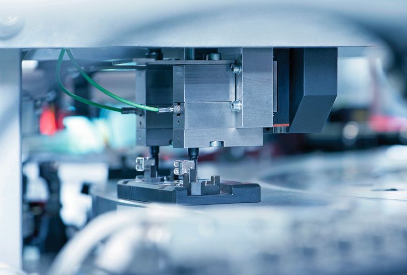 In-Prozess-Kontrolle der aufgewendeten Verstemmkraft bei der Montage der Schaltwippe bei Feller. (Bild: Kistler)