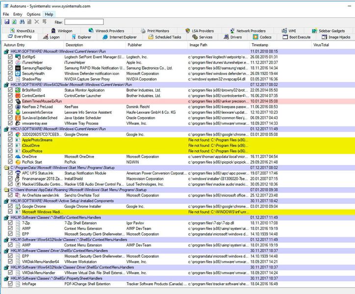 Autoruns hilft beim Bereinigen von Windows 10-Rechnern. (Joos / Microsoft)